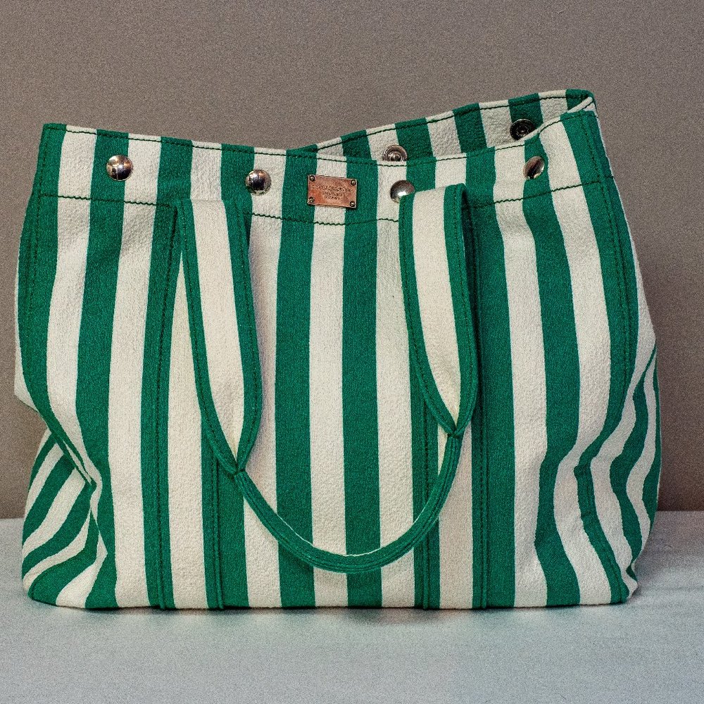 DOLCE & GABBANA D&G Women's Green and White Stripped Shopping  Tote bag